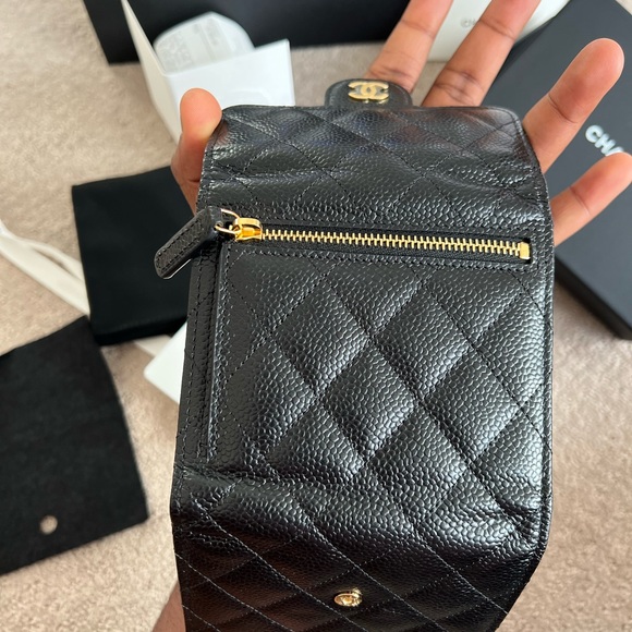 Brand New Classic Chanel Caviar Flap Card Holder Wallet Black Gold CC - Picture 3 of 9